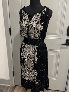 Bila Black Dress with White Floral Design